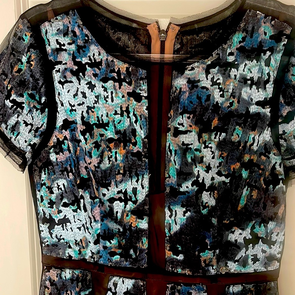 Multi-colored Aline dress with black sheer detail